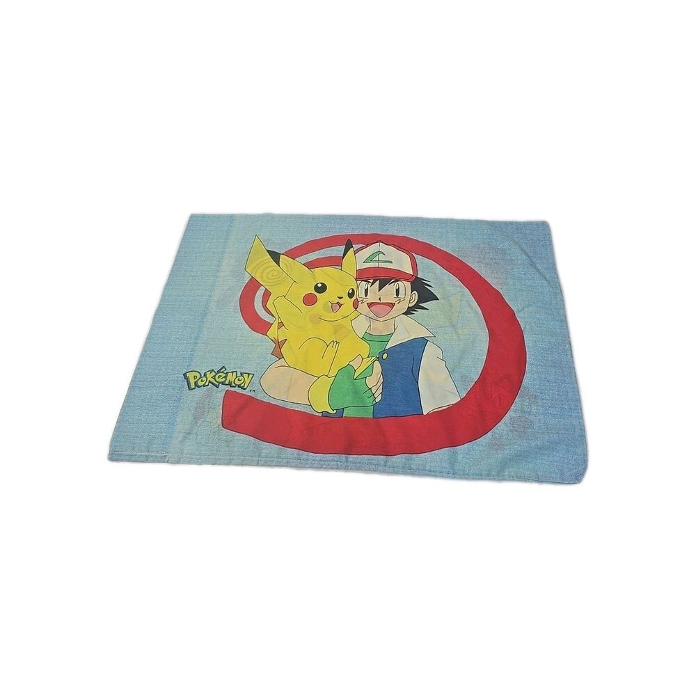 Vintage 1998 Nintendo Pokemon Pillow Case Pikachu Ash Meowth Jiggly Two Sided